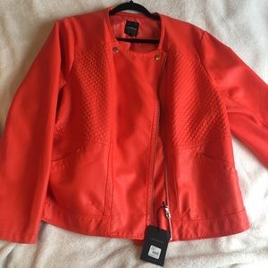 Gorgeous Red/Orange Faux Leather Jacket-NWT